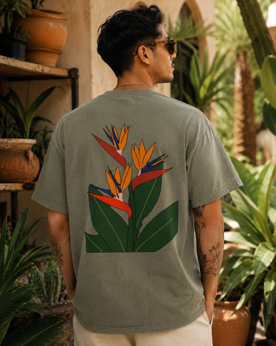 Vintage Washed Oversized Cotton T-Shirt - Birds of Paradise