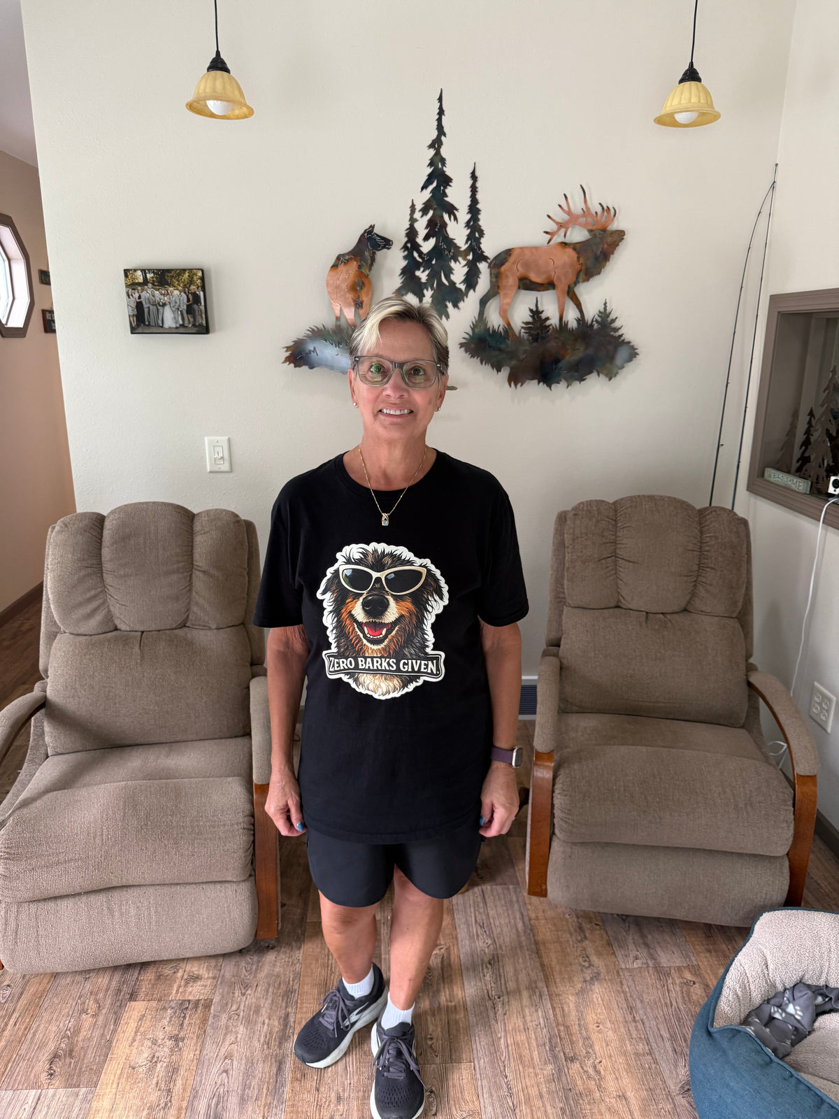 Another happy Runyard Apparel customer showing off our Zero Barks Given tee. Fun, comfortable, and made for dog lovers who aren’t afraid to let their personality shine.