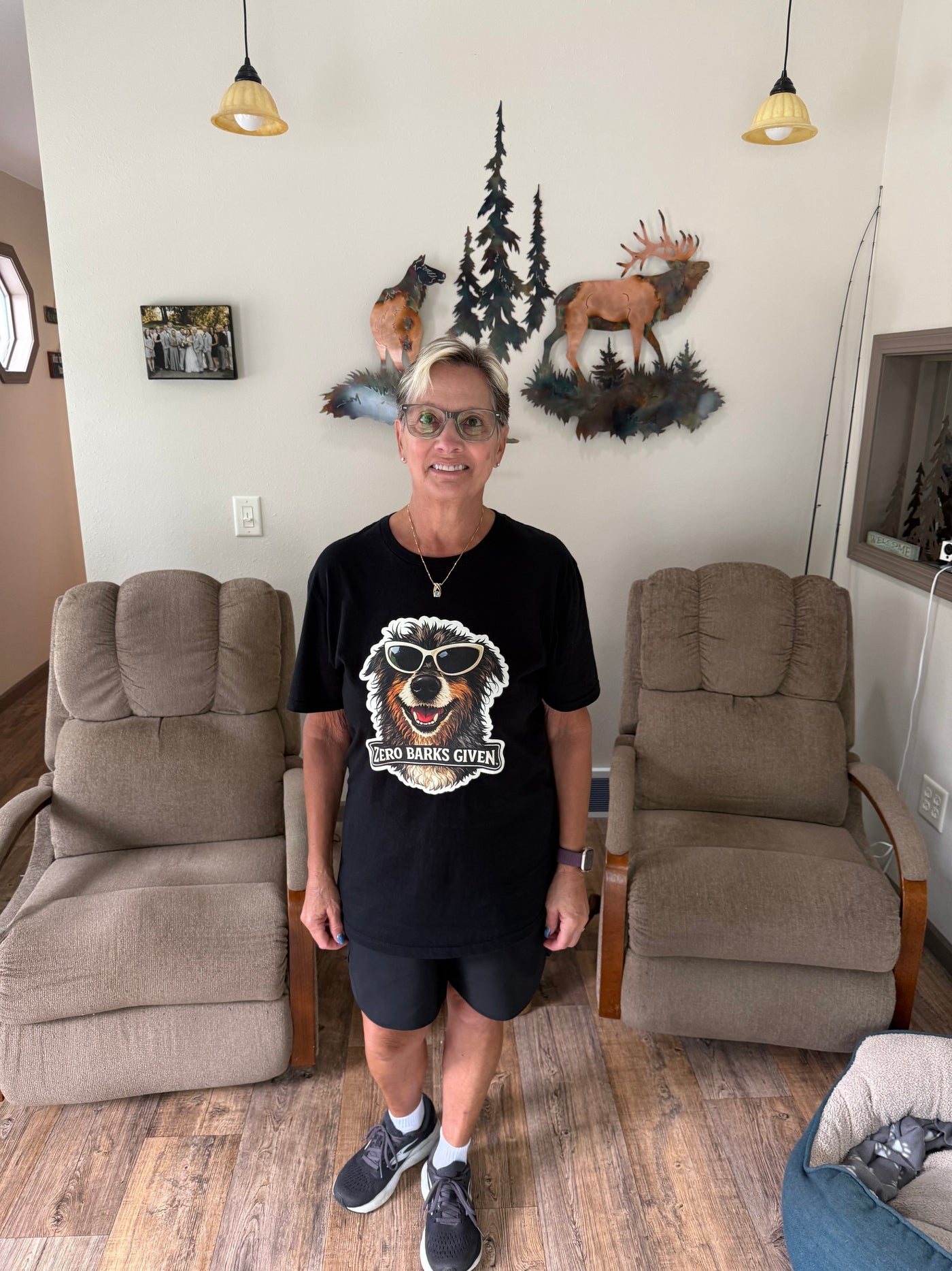 Another happy Runyard Apparel customer showing off our Zero Barks Given tee. Fun, comfortable, and made for dog lovers who aren’t afraid to let their personality shine.